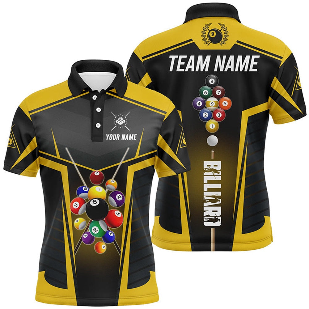 Yellow Polo Billiard Balls Custom Polo Shirts, 9 Ball Pool League Shirts, Billiard Team Polo Shirts