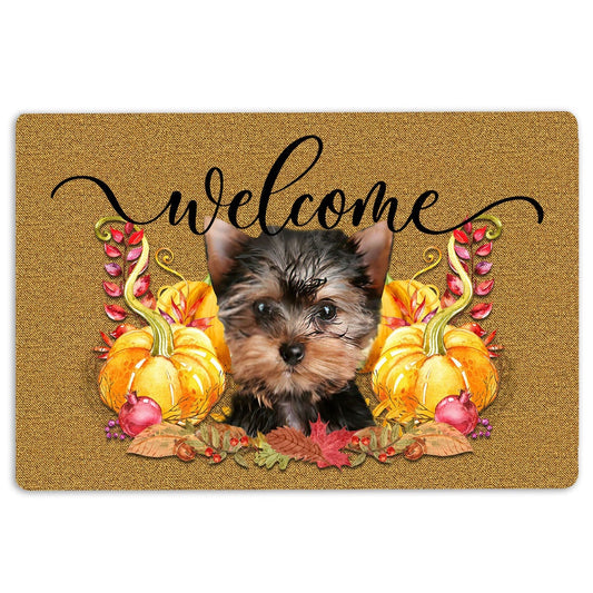 Yorkshire Terrier Welcome Doormat, Pumpkin Spice YorkShire Terrier Dog Welcome Fall Autumn Welcome Doormat, Pets Home Decor Door Mat
