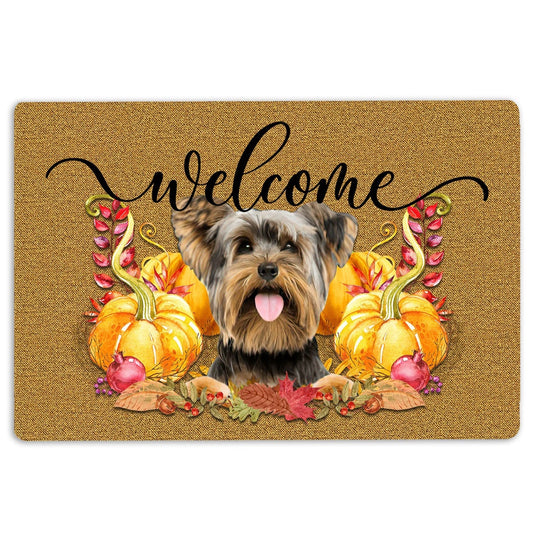 Yorkshire Terrier Welcome Doormat, Pumpkin Spice YorkShire Terrier Welcome Fall Autumn Welcome Doormat, Pets Home Decor Door Mat