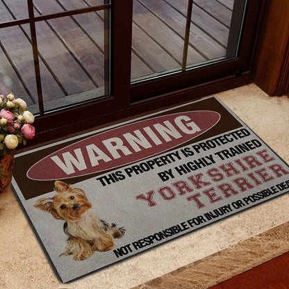 Yorkshire Terrier Welcome Doormat, This Property is Protected by Highly Trained Yorkshire Terrier Welcome Doormat, Pets Home Decor Door Mat