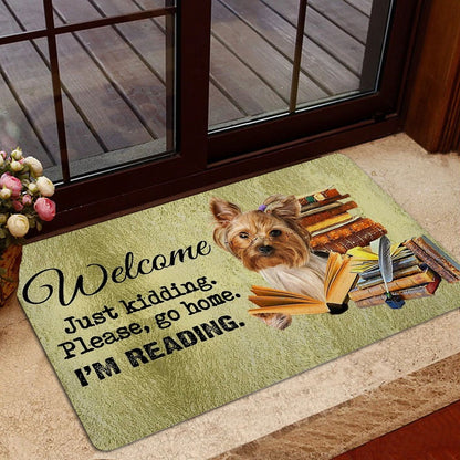 Yorkshire Terrier Welcome Doormat, Yorkshire Terrier Dog And Book Please Go Home I'm Reading Welcome Doormat, Pets Home Decor Door Mat