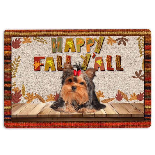 Yorkshire Terrier Welcome Doormat, Yorkshire Terrier Dog Happy Fall Y'all Pumpkin Spice Maple Leaf Welcome Doormat, Pets Home Decor Door Mat