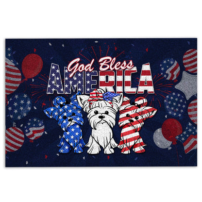 Yorkshire Terrier Welcome Doormat, Yorkshire Terrier God Bless America 4th of July Independence Day Welcome, Pets Home Decor Door Mat