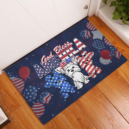 Yorkshire Terrier Welcome Doormat, Yorkshire Terrier God Bless America 4th of July Independence Day Welcome, Pets Home Decor Door Mat