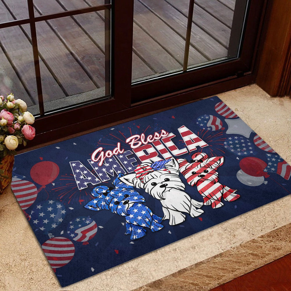 Yorkshire Terrier Welcome Doormat, Yorkshire Terrier God Bless America 4th of July Independence Day Welcome, Pets Home Decor Door Mat
