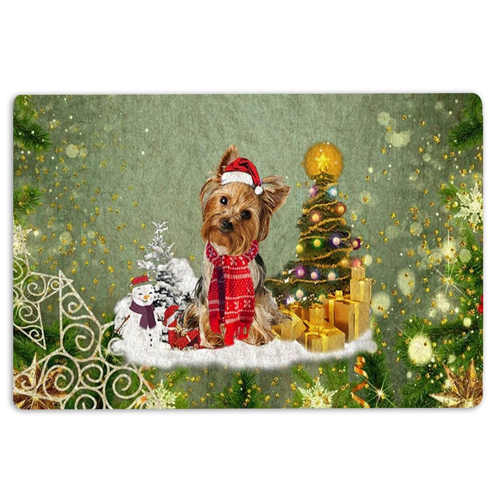 Yorkshire Terrier Welcome Doormat, Yorkshire Terrier Merry Christmas Snow Christmas Tree Xmas Welcome Doormat, Pets Home Decor Door Mat