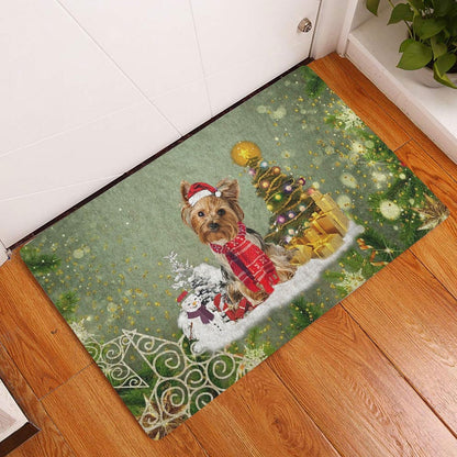 Yorkshire Terrier Welcome Doormat, Yorkshire Terrier Merry Christmas Snow Christmas Tree Xmas Welcome Doormat, Pets Home Decor Door Mat