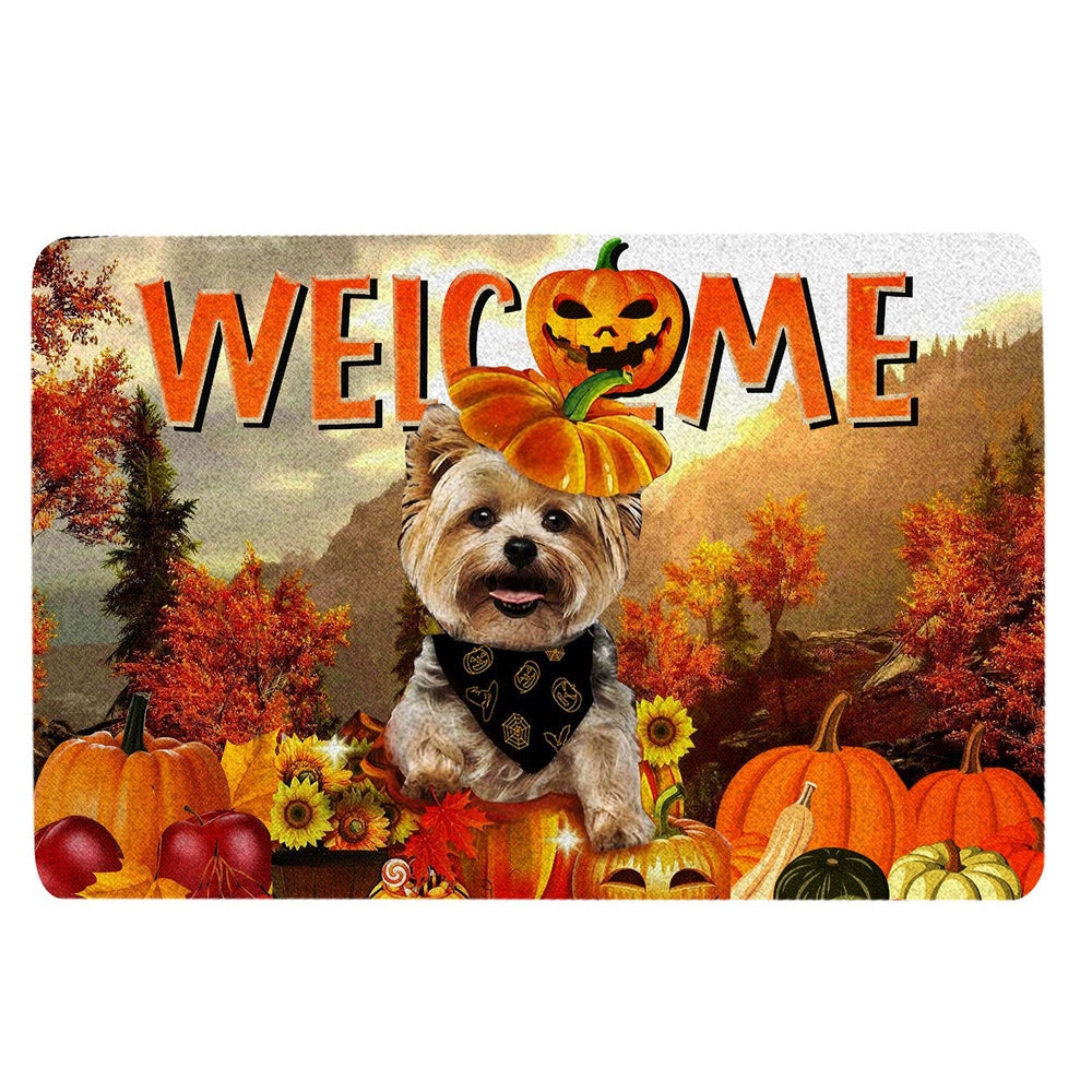 Yorkshire Terrier Welcome Doormat, Yorkshire Terrier Pumpkin Thanksgiving Autumn Happy Fall Y'all Welcome Doormat, Pets Home Decor Door Mat