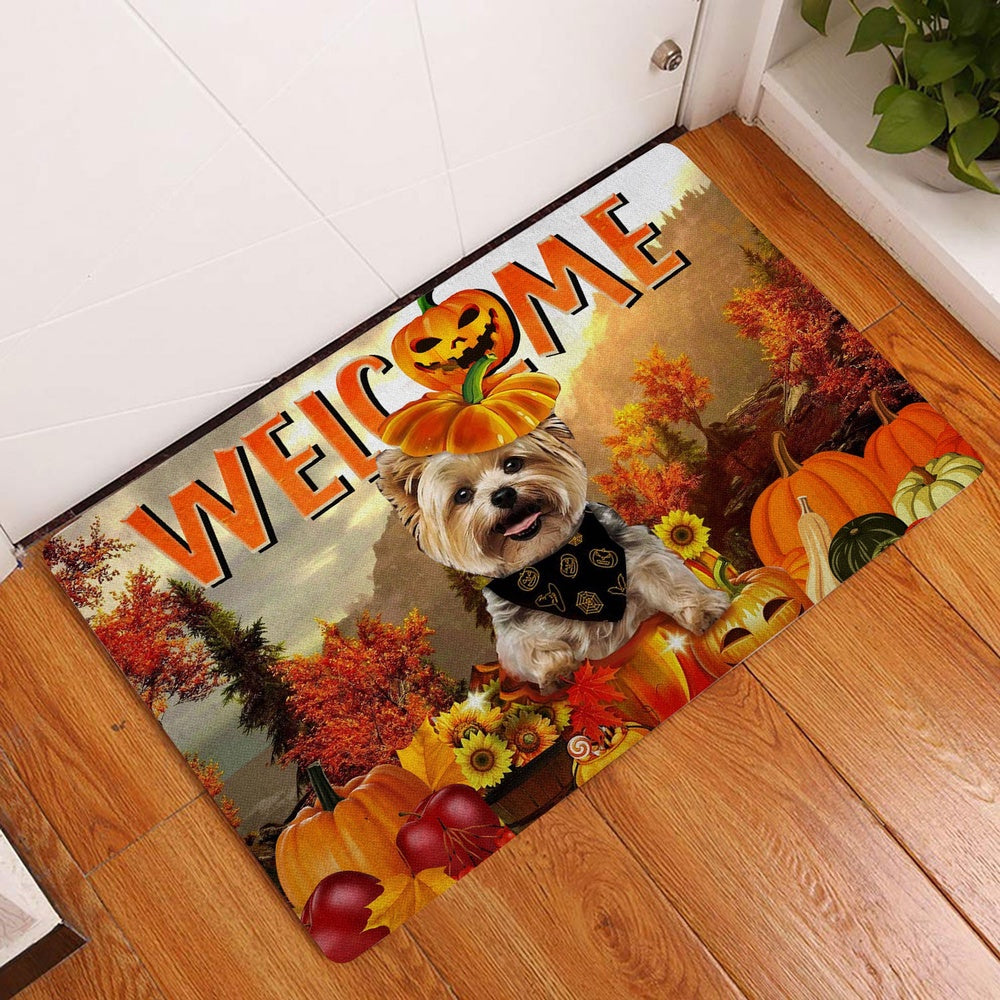 Yorkshire Terrier Welcome Doormat, Yorkshire Terrier Pumpkin Thanksgiving Autumn Happy Fall Y'all Welcome Doormat, Pets Home Decor Door Mat