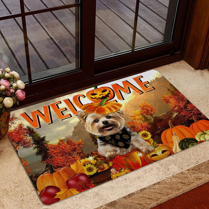 Yorkshire Terrier Welcome Doormat, Yorkshire Terrier Pumpkin Thanksgiving Autumn Happy Fall Y'all Welcome Doormat, Pets Home Decor Door Mat