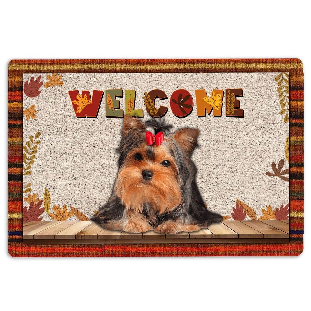 Yorkshire Terrier Welcome Doormat, Yorkshire Terrier Welcome Fall Autumn Pumpkin Spice Maple Leaf Welcome Doormat, Pets Home Decor Door Mat