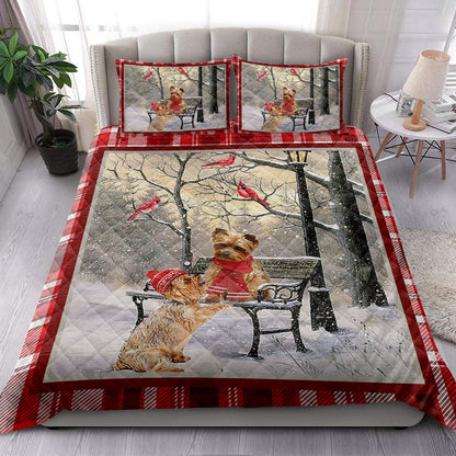 Yorkshire Terrier Yorkie Hellomas Snowflake Winter Park Bedding Set, Christmas Beddings, Xmas Bedding Sets