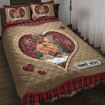 Yorkshire Terriermas Heart Red Plaid Bedding Set, Christmas Beddings, Xmas Bedding Sets
