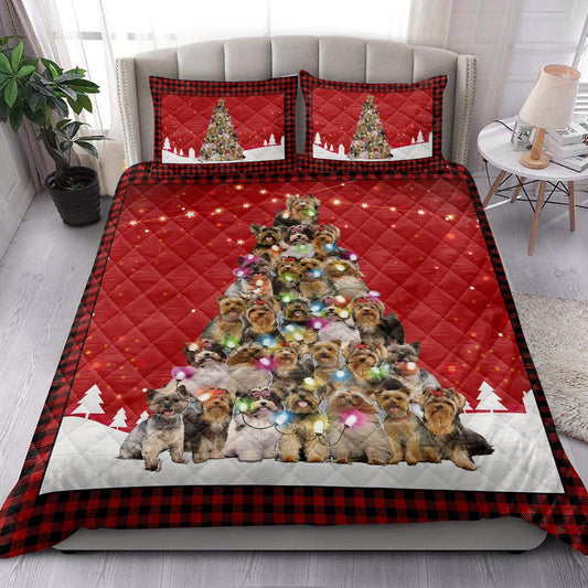 Yorkshire Terriermas Noel Xmas Tree Dog Bedding Set, Christmas Beddings, Xmas Bedding Sets