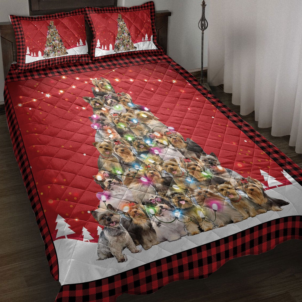 Yorkshire Terriermas Noel Xmas Tree Dog Bedding Set, Christmas Beddings, Xmas Bedding Sets