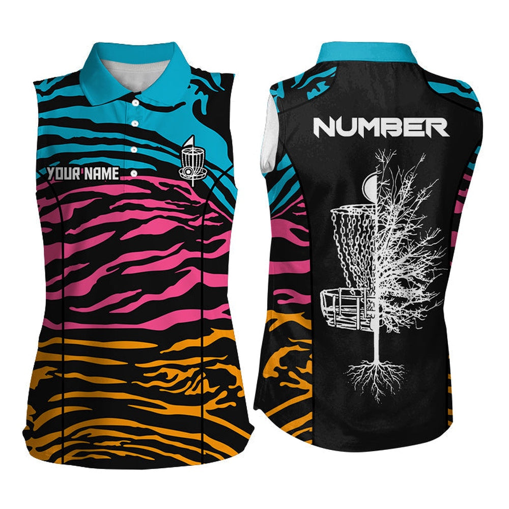 Zebra Pattern Womens Sleeveless Disc Golf Shirts Colorful Disc Golf Shirts, Disc Golf Gifts, Women Golf Shirts