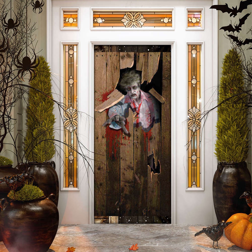 Zombie Halloween Door Cover Decorations for Front Door, Christmas Gift Decor