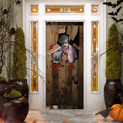 Zombie Halloween Door Cover Decorations for Front Door, Christmas Gift Decor