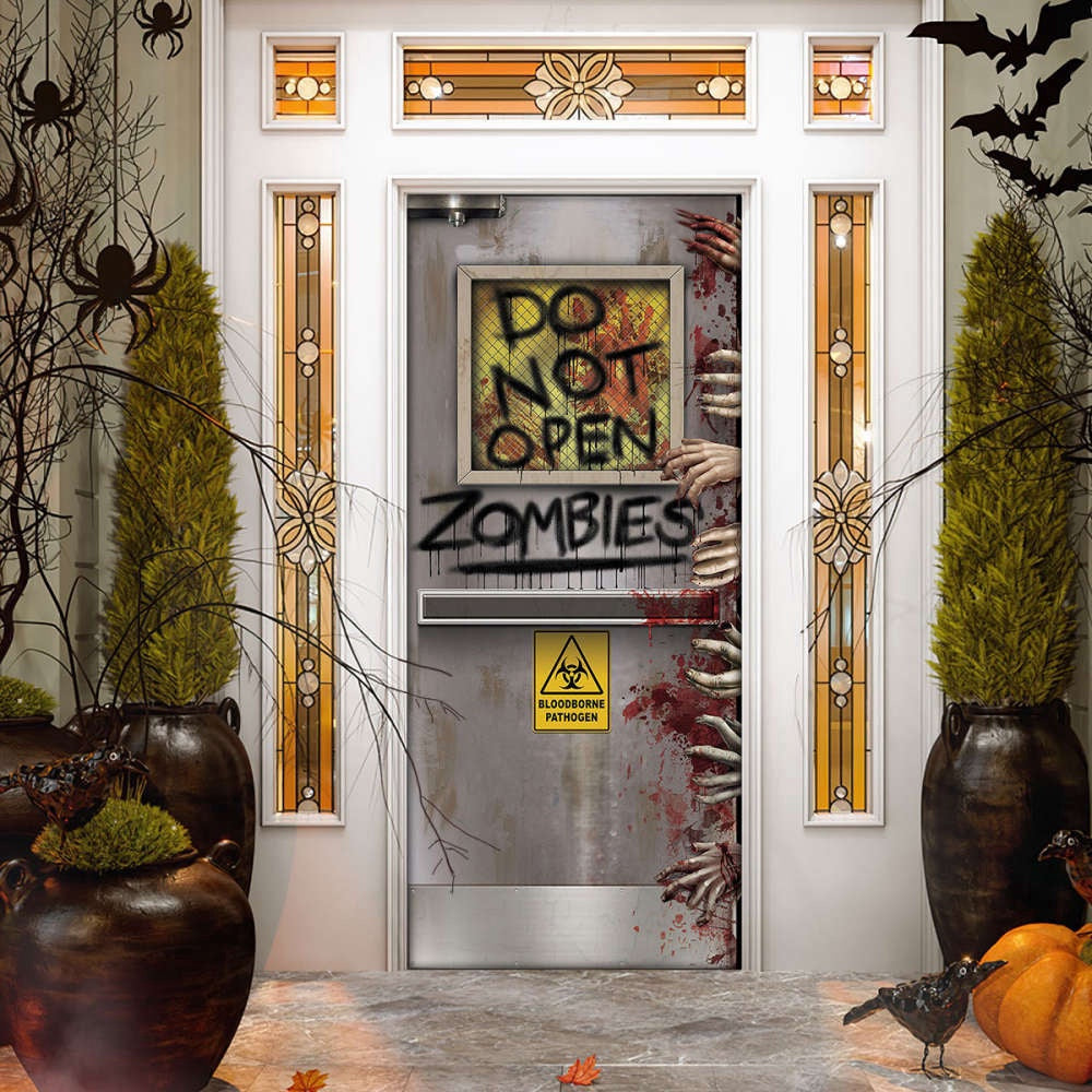 Zombies Lab Do Not Open Halloween Door Cover Decorations for Front Door, Christmas Gift Decor