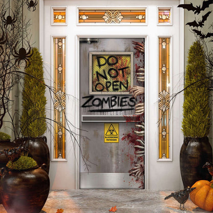 Zombies Lab Do Not Open Halloween Door Cover Decorations for Front Door, Christmas Gift Decor