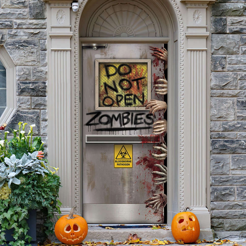 Zombies Lab Do Not Open Halloween Door Cover Decorations for Front Door, Christmas Gift Decor