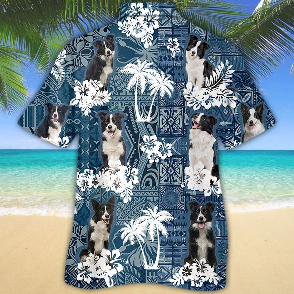 border collie Hawaiian Tropical Plants Pattern Blue And White All Over Printed Hawaiian Shirt, Farm Hawaiian Shirt, Farmer Hawaii