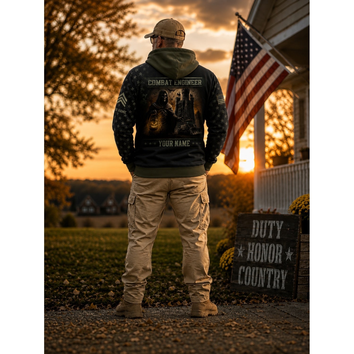 Custom Army Halloween Combat Engineer Hoodie Back Graphic Showcase