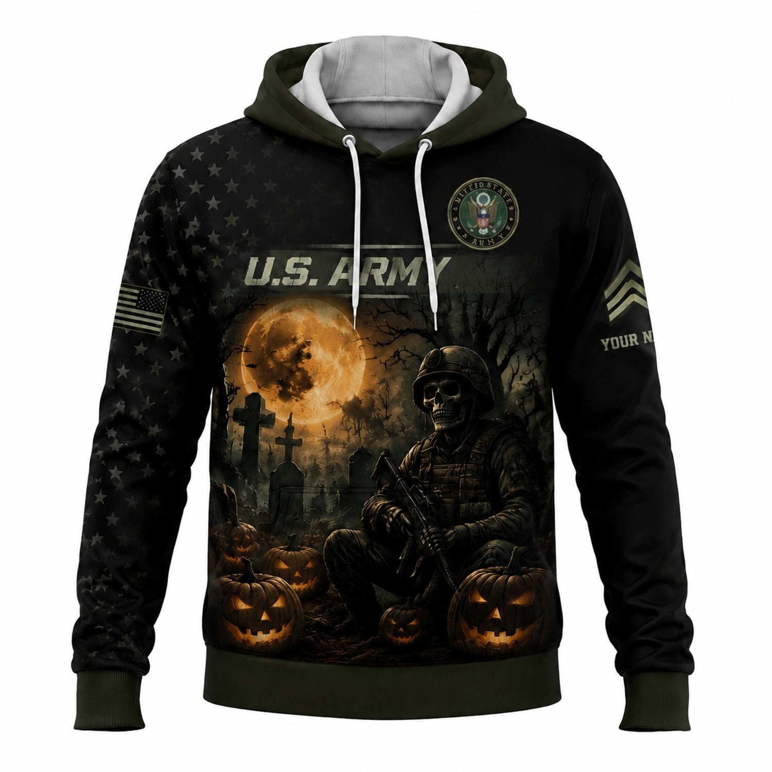Custom Army Halloween Combat Engineer Hoodie Font View