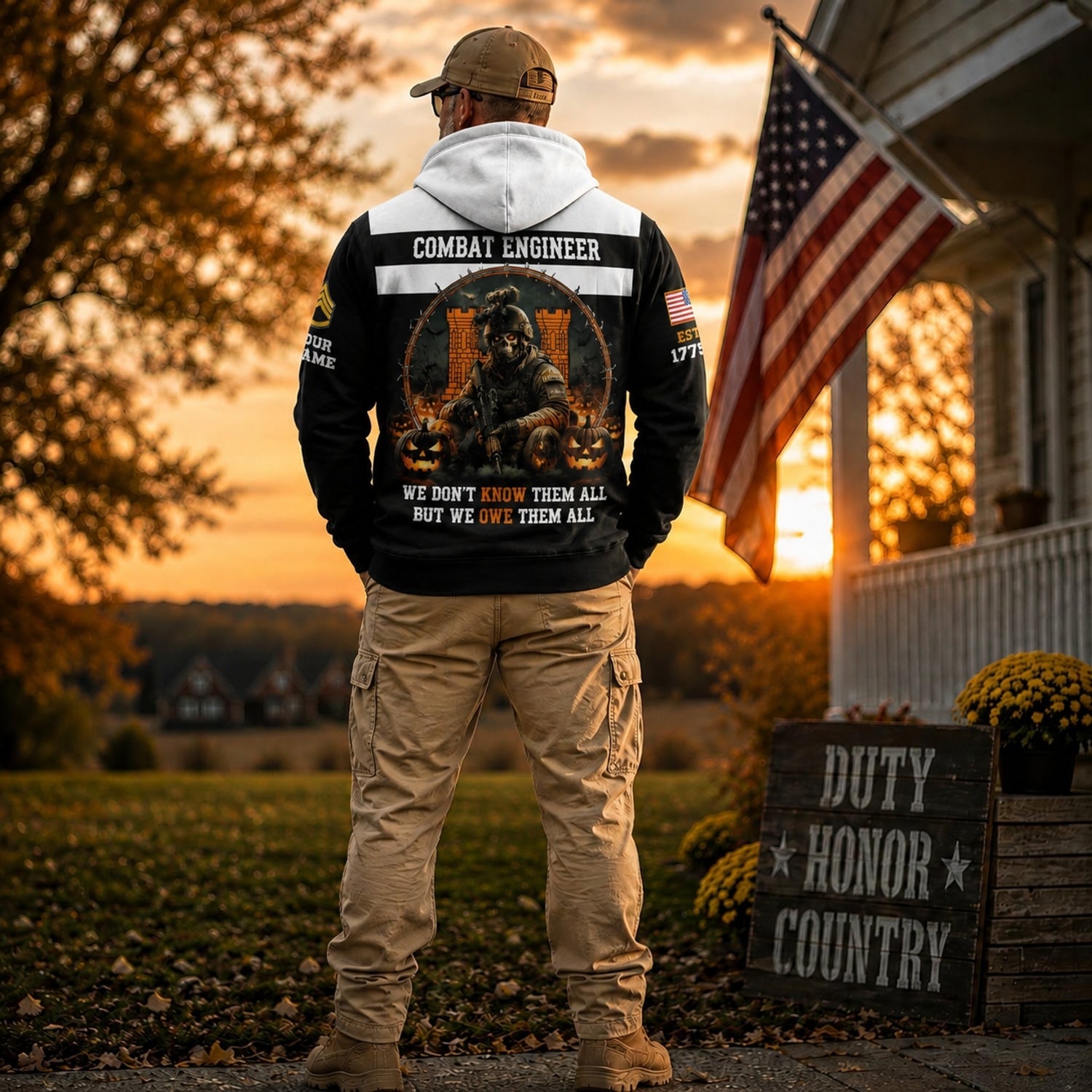 Custom Army Halloween Combat Hoodie Back Graphic Showcase