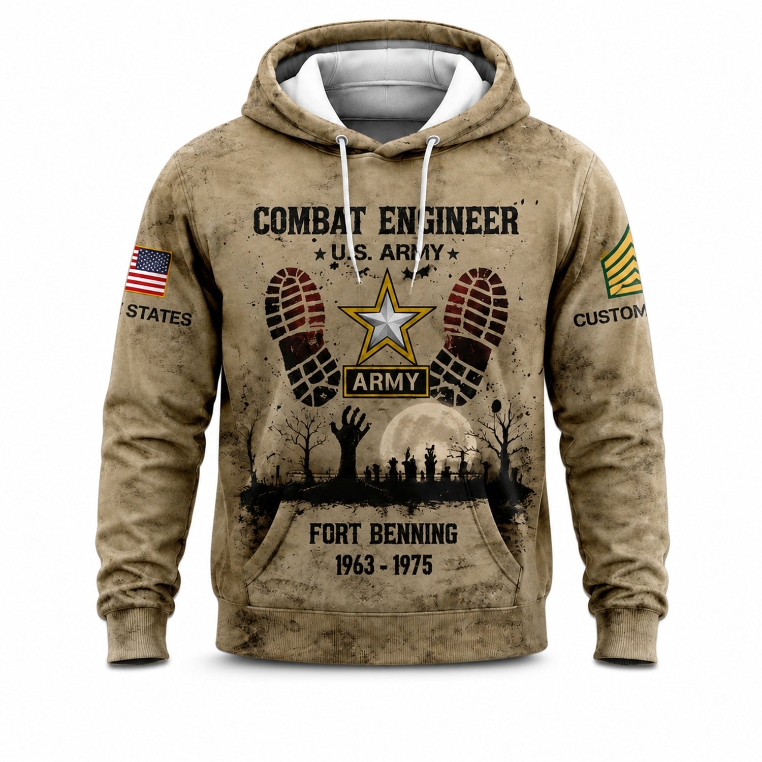 Custom Army Halloween Hoodie Combat Engineer Hoodie Font View