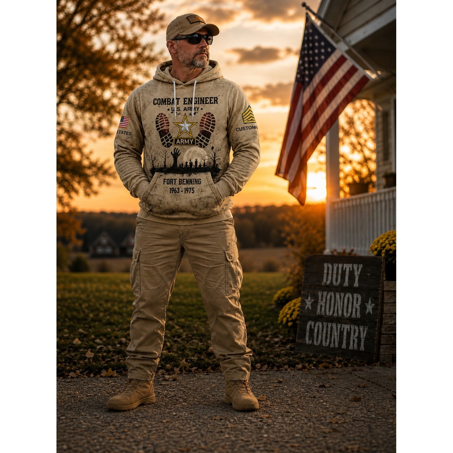 Custom Army Halloween Hoodie Combat Engineer Hoodie Patriotic Front View