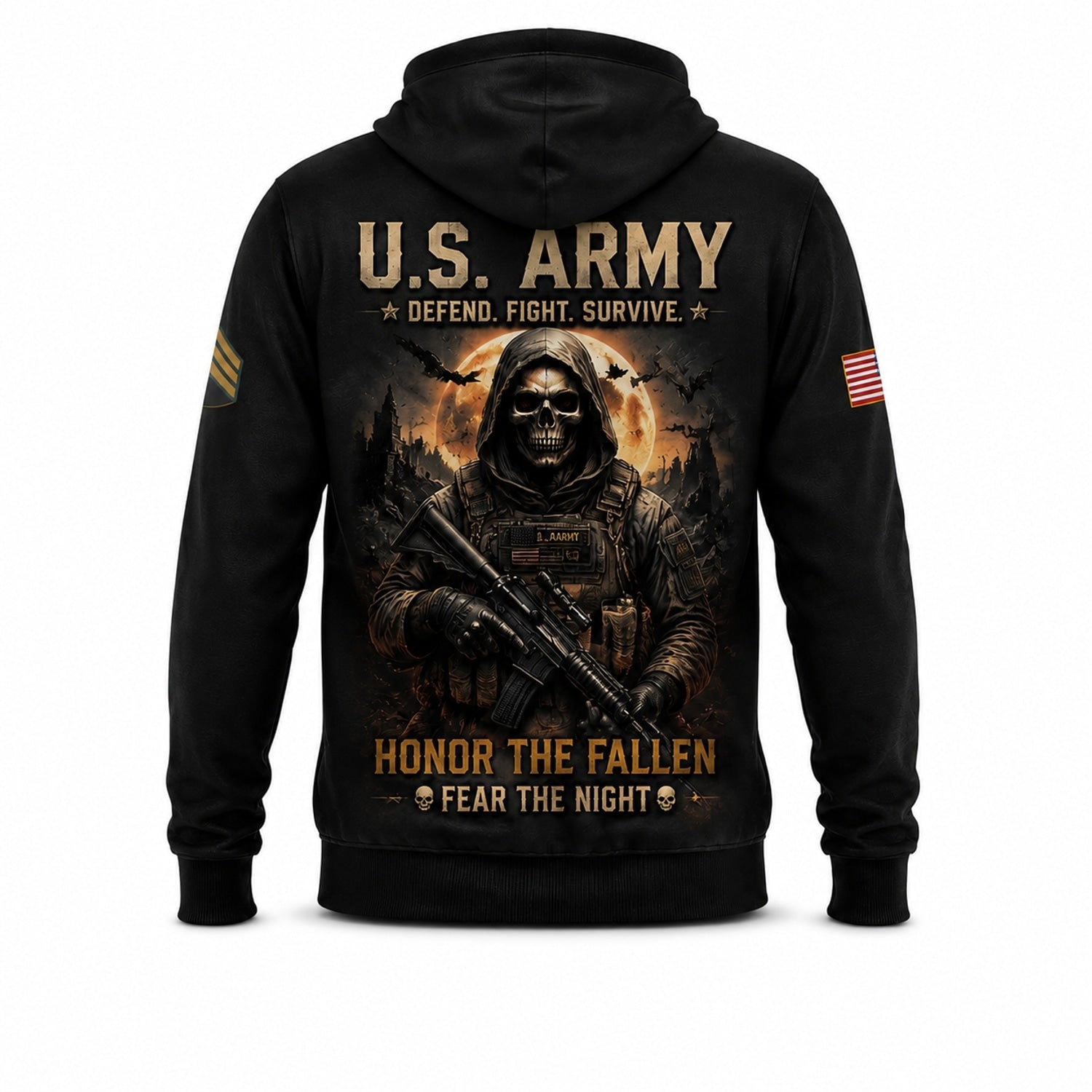 Custom Army Halloween Military Skull Hoodie Back View