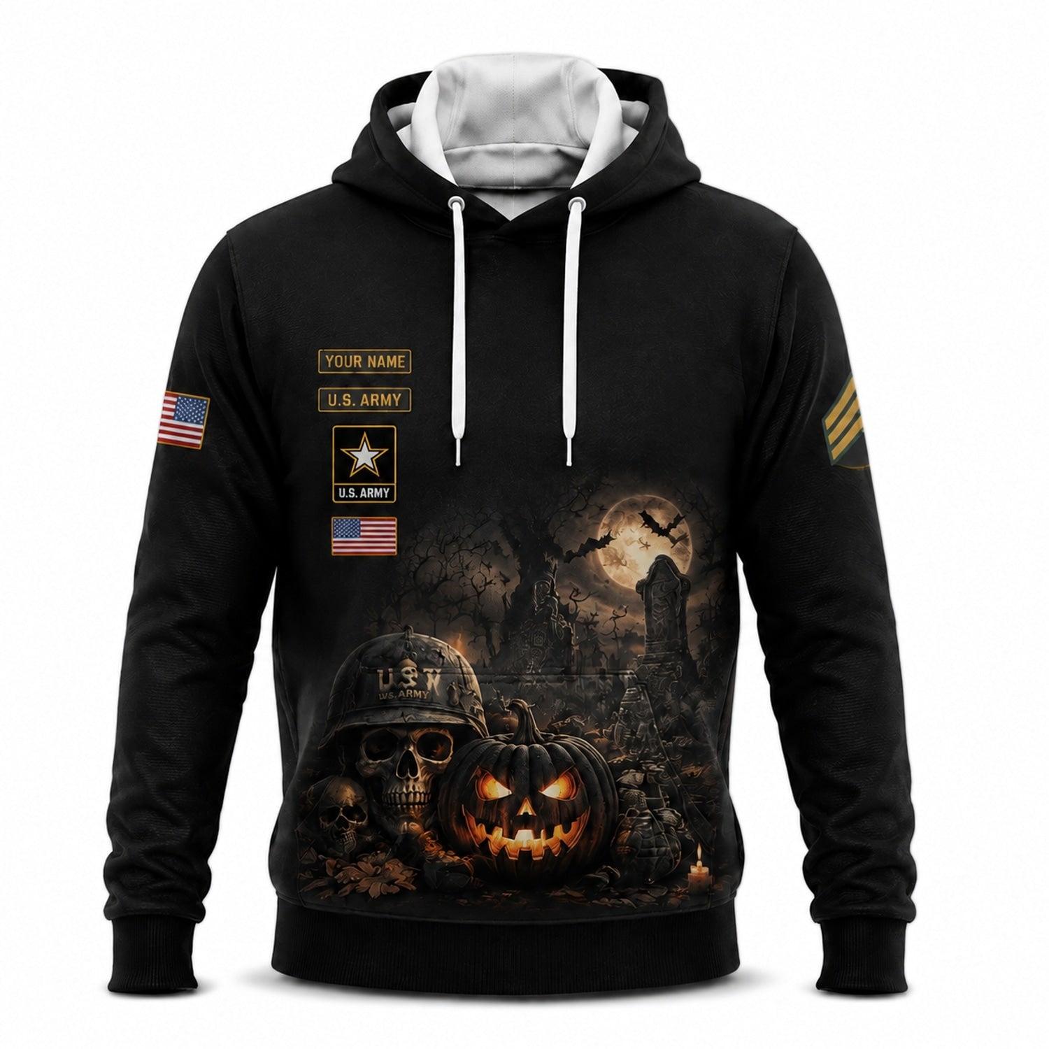 Custom Army Halloween Military Skull Hoodie Font View
