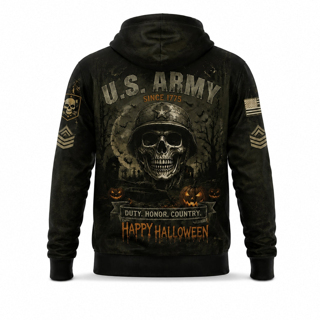 Custom Army Halloween Military Skull Pullover Hoodie