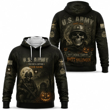 Custom Army Halloween Military Skull Pullover Hoodie
