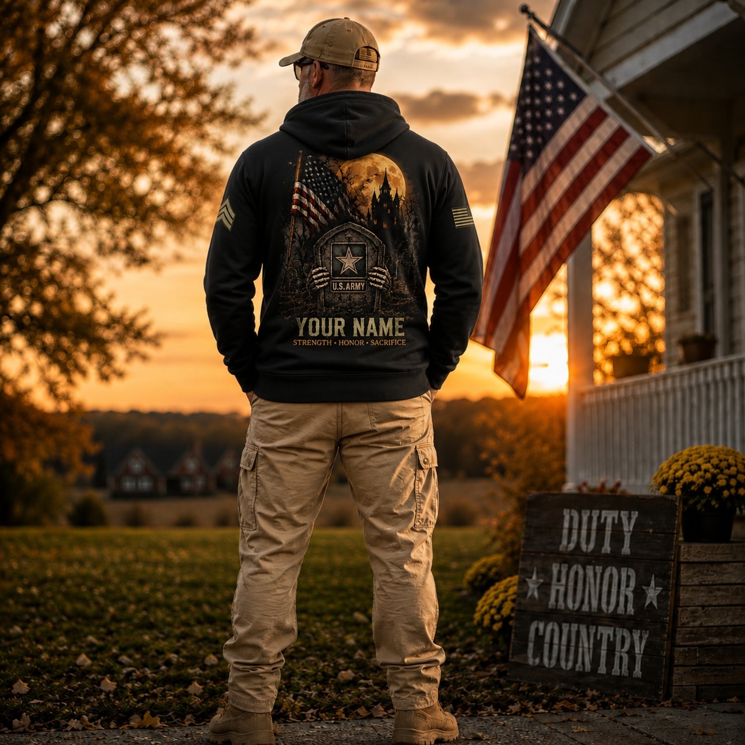 Custom US Army Built Different Halloween Hooded Back Graphic Showcase