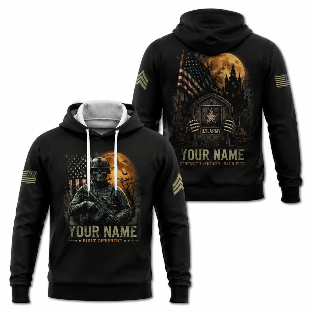 Custom US Army Built Different Halloween Hooded