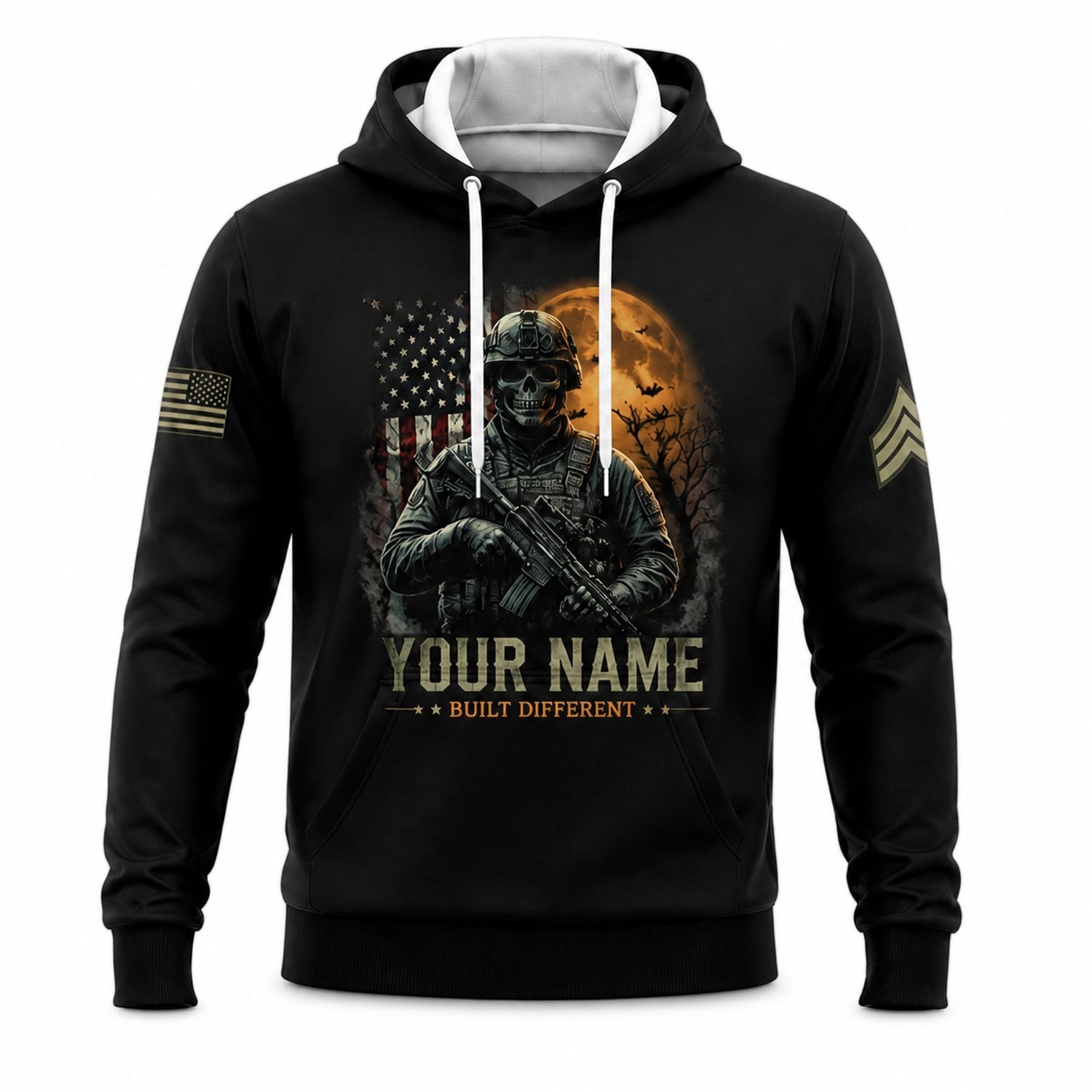 Custom US Army Built Different Halloween Hooded Font View