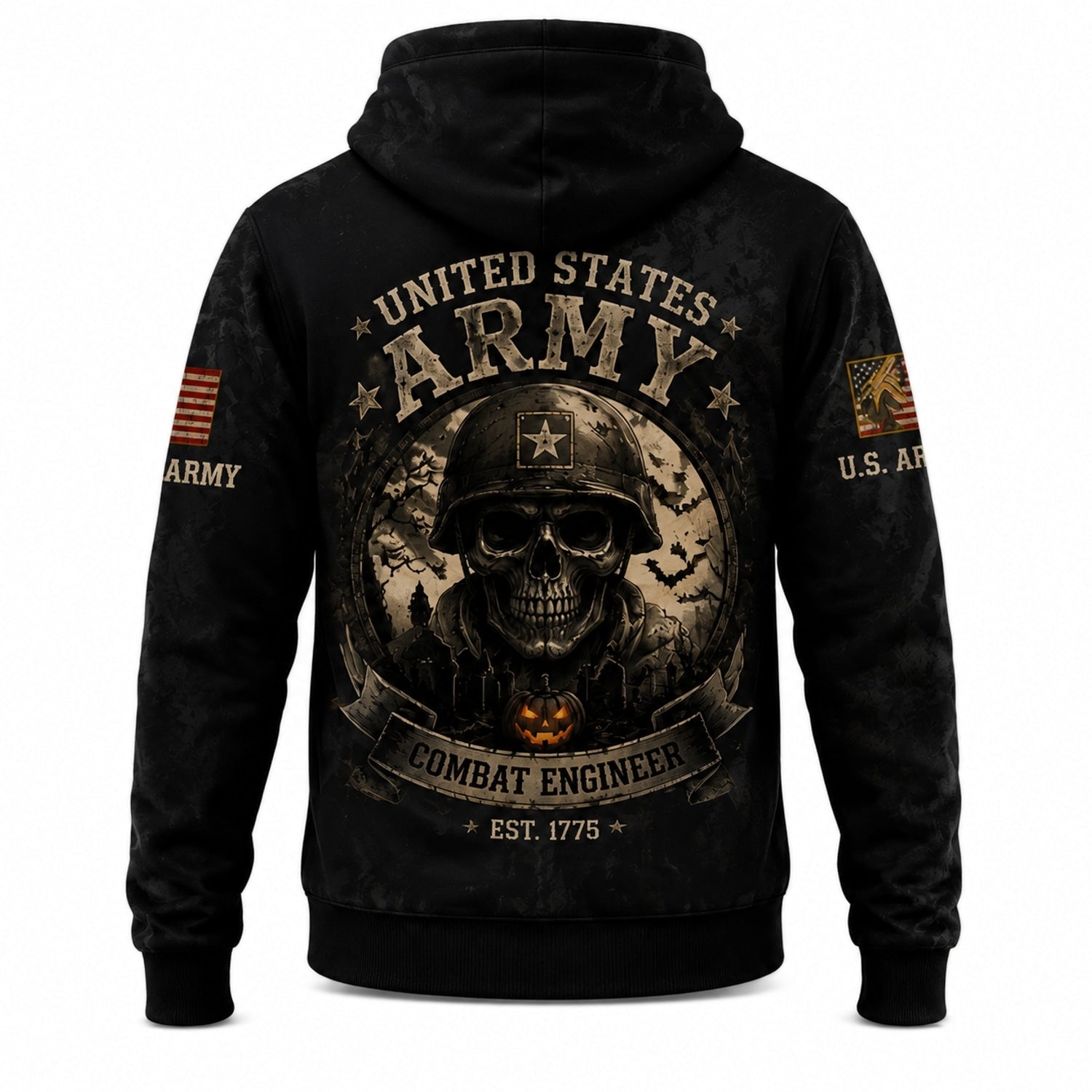 Custom US Army Halloween Combat Engineer Hoodie Back View