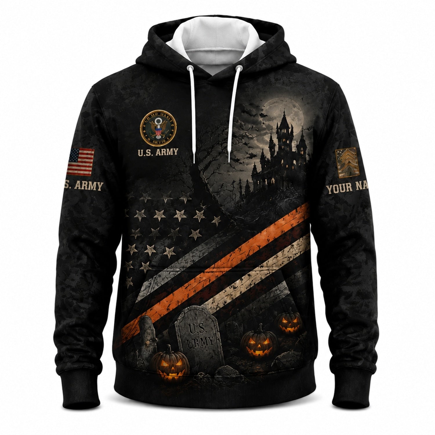 Custom US Army Halloween Combat Engineer Hoodie Font View