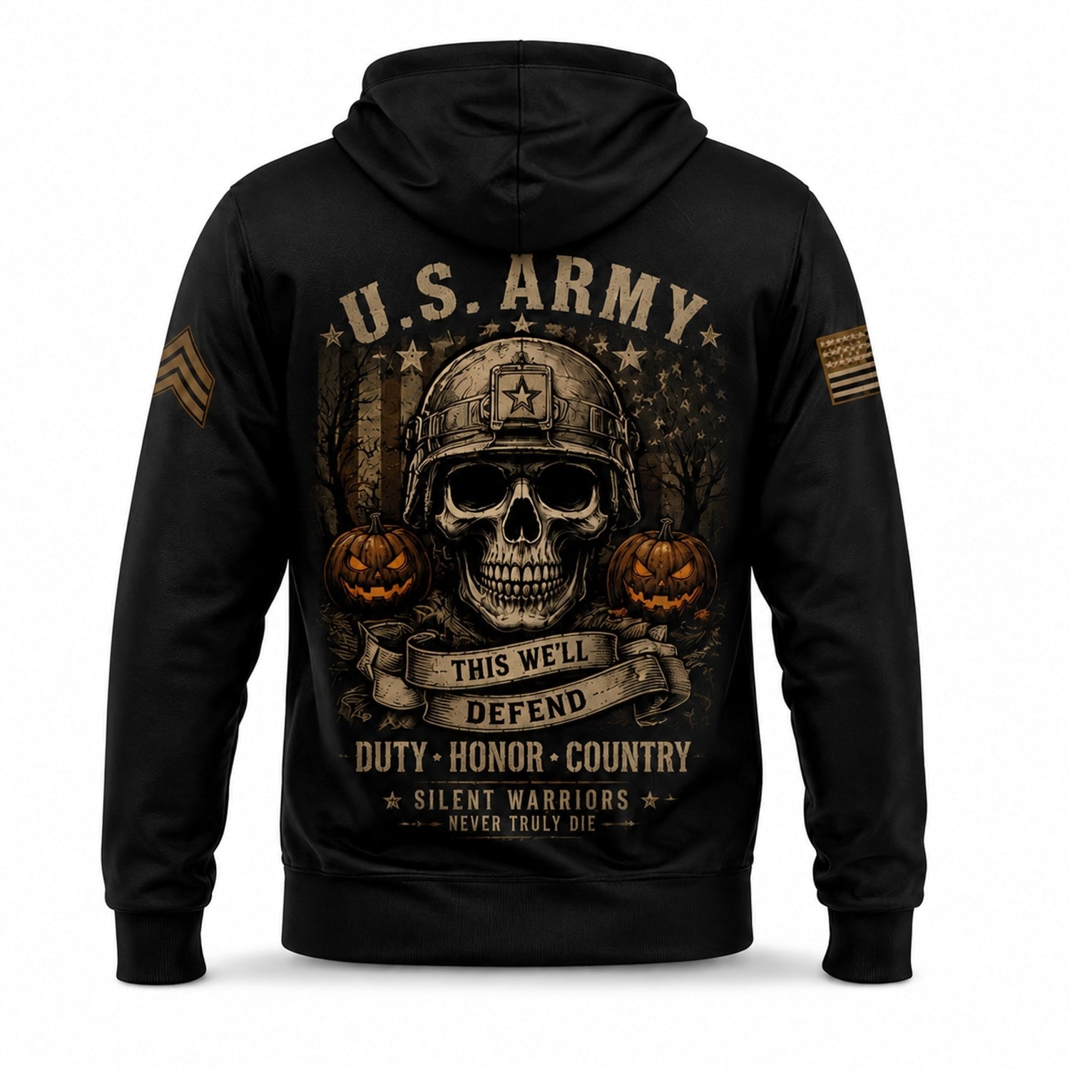 Custom US Army Halloween Skull Hoodie Back View
