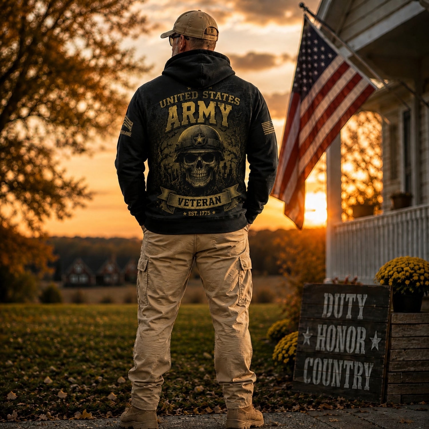 Custom US Army Halloween Veteran Hoodie Back Graphic Showcase