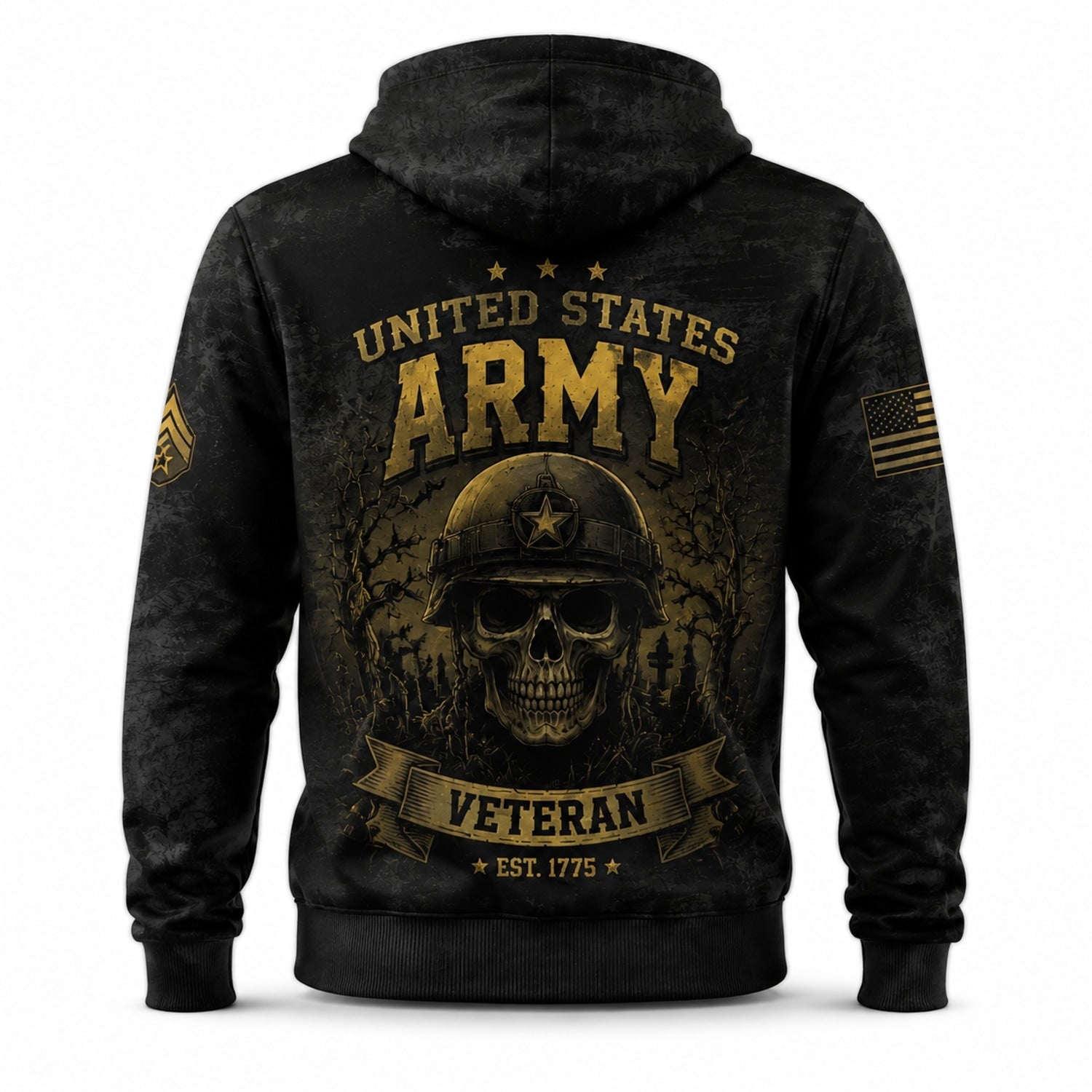 Custom US Army Halloween Veteran Hoodie Back View
