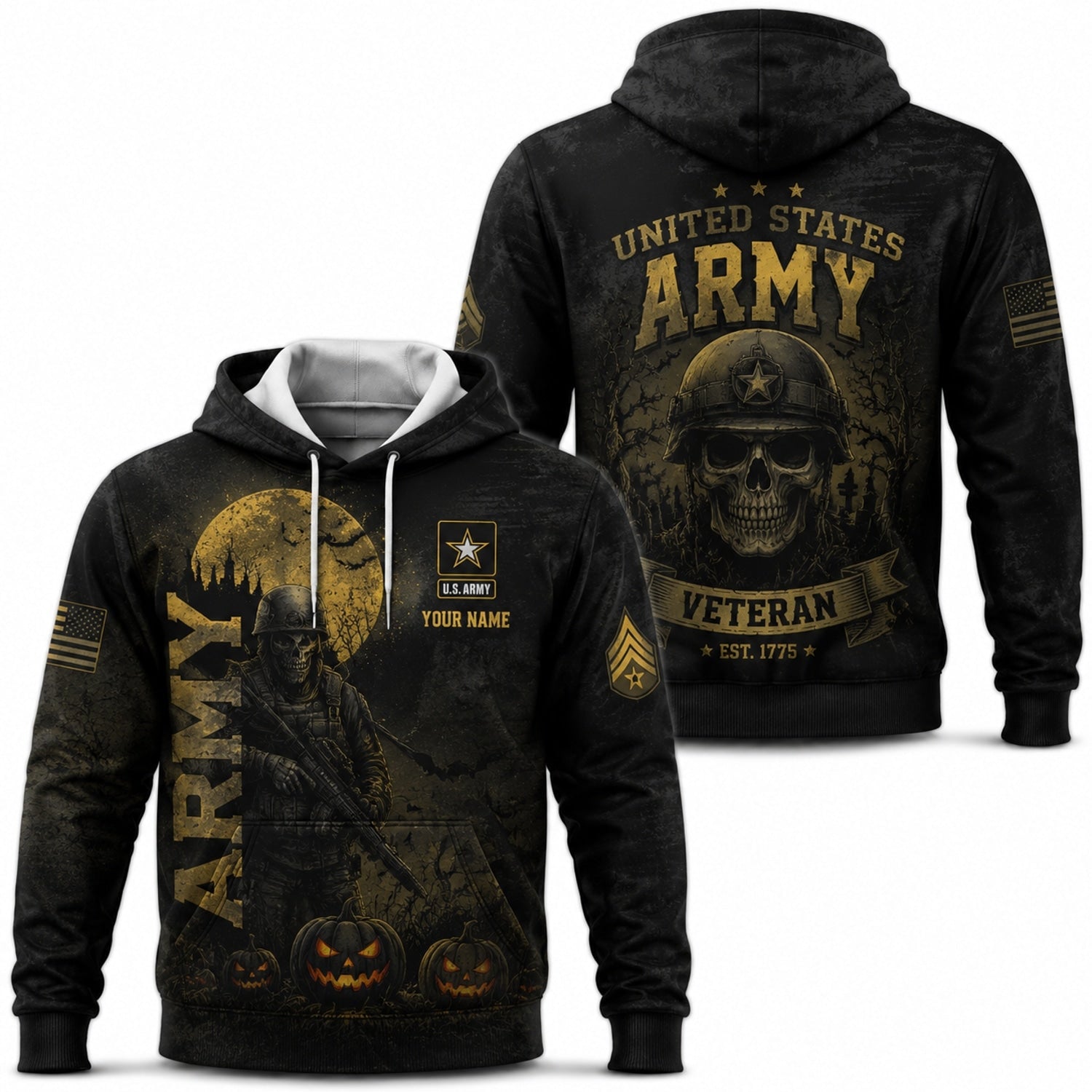 Custom US Army Halloween Veteran Hoodie