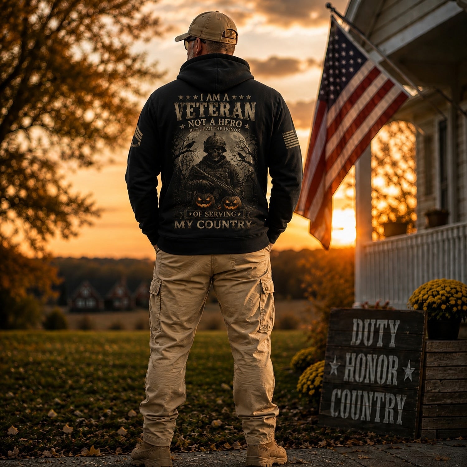 Custom US Army Veteran Halloween Hoodie Back Graphic Showcase