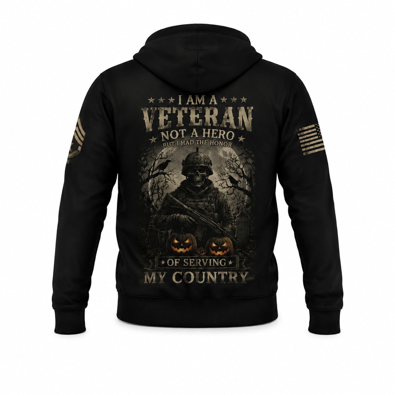 Custom US Army Veteran Halloween Hoodie Back View