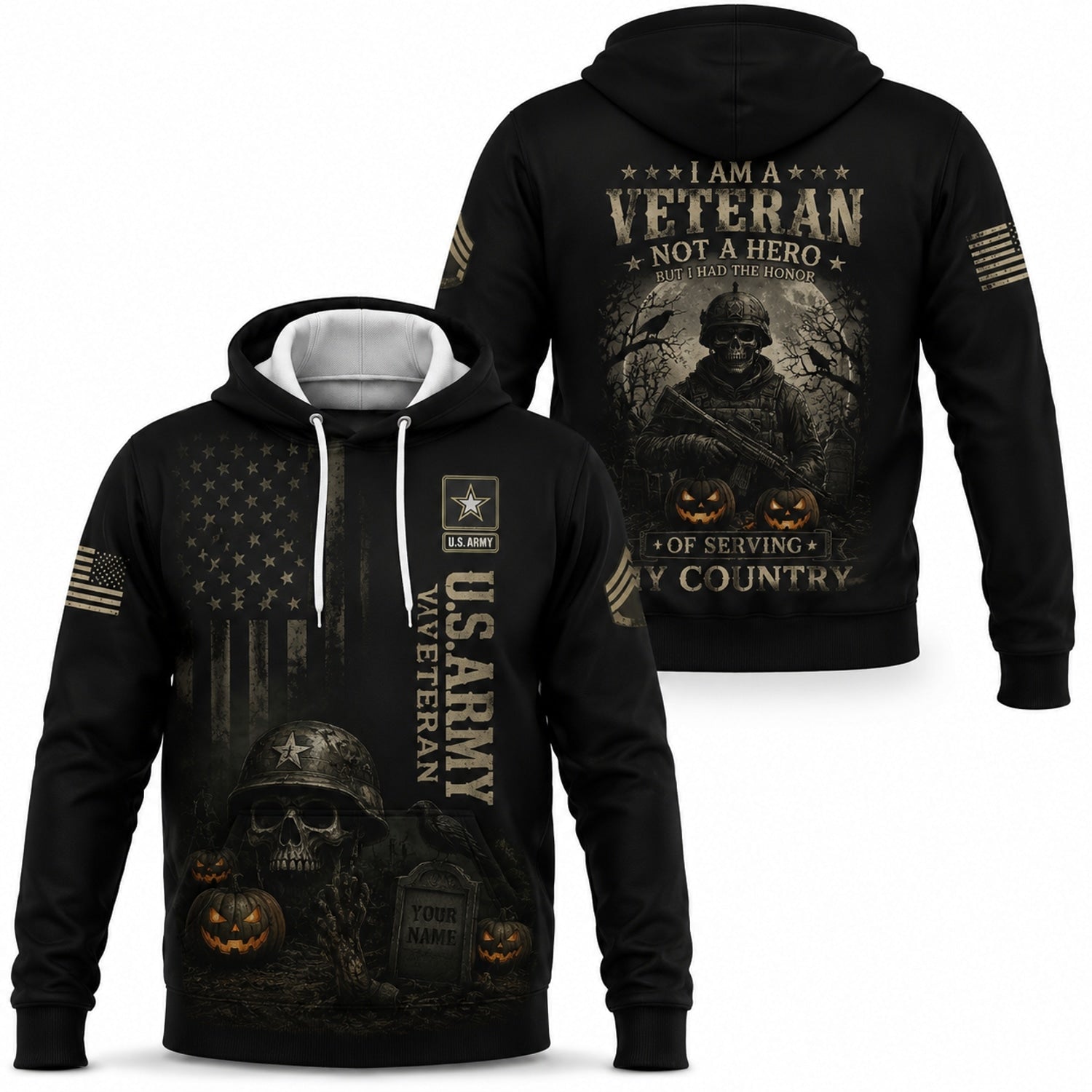 Custom US Army Veteran Halloween Hoodie