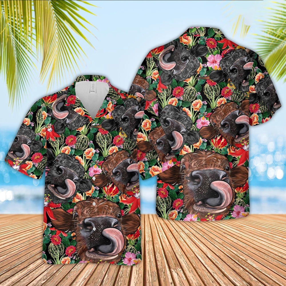 detex Cow And Flower Drawing Hawaiian Shirt, Farm Hawaiian Shirt, Farmer Hawaii