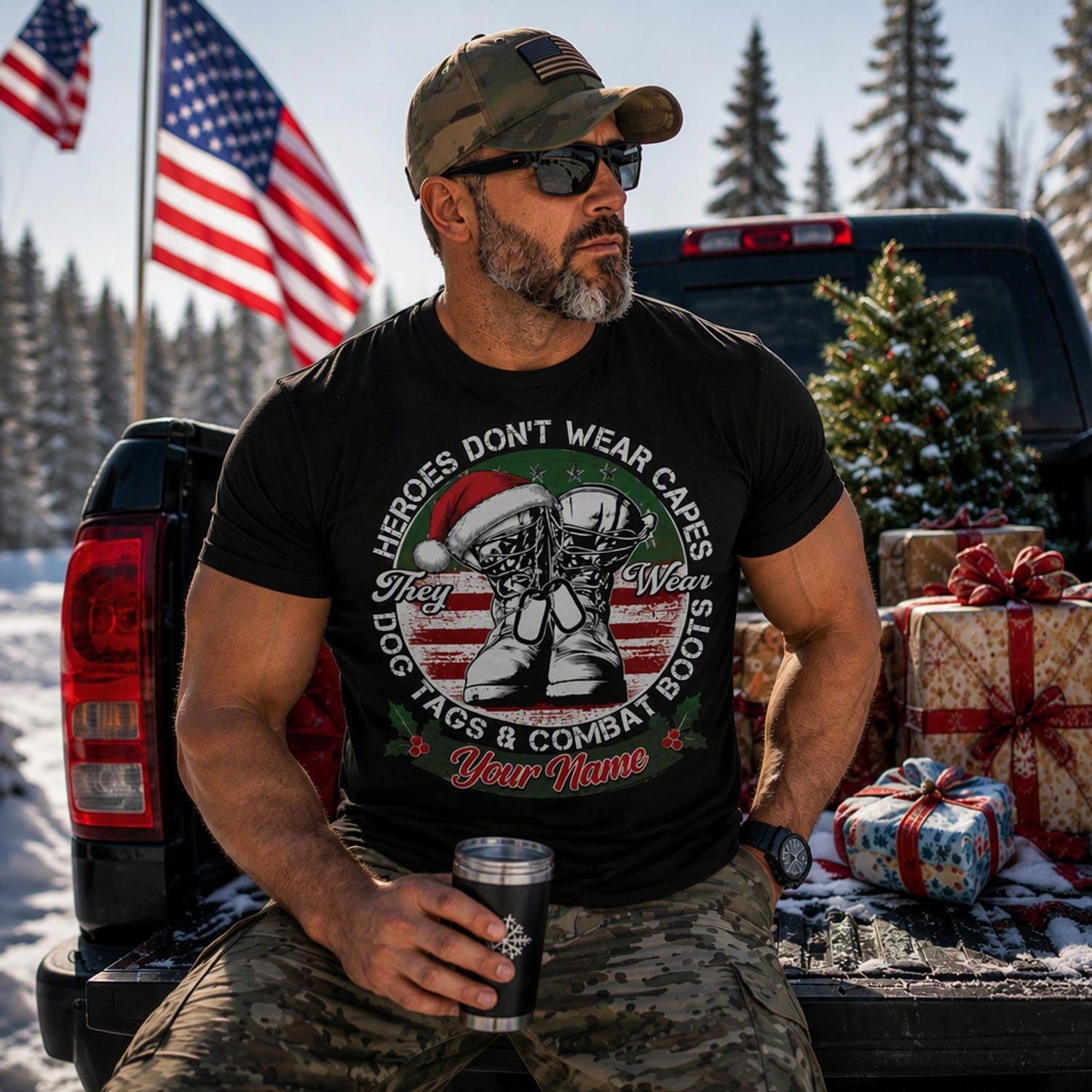 Heroes Don'T Wear Capes They Wear Dog Tags Combat Boots Christmas T Shirt Personalized Veteran Truck Lifestyle