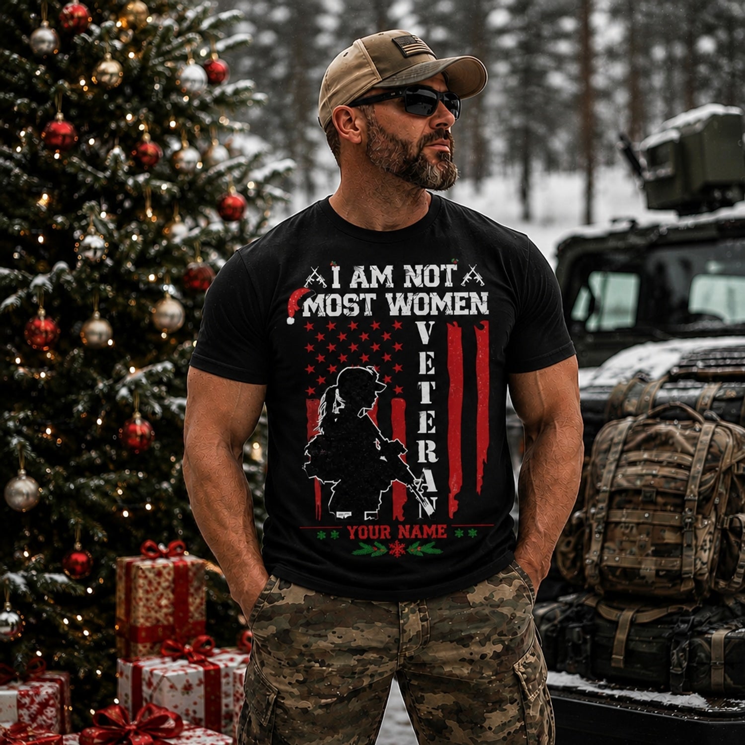 I Am Not Most Women I Am A Veteran Personalized Christmas T Shirt Funny Female Veteran Gift Custom Name Tee Outdoor Mode